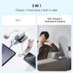 Pin Dự Phòng Kiêm Củ Sạc CUKTECH CP13 5000mAh 33W (Type-C + Type-C Built-in Cable, LED Display, Self-charging + Dual Device charging) - Ảnh 3